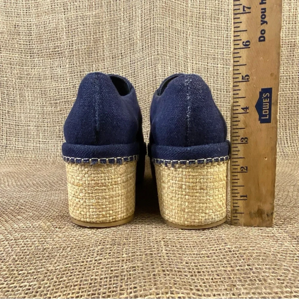 Stuart Weitzman Navy Blue Canvas Platform Espadrille Lace Up Oxford Shoes Size 9